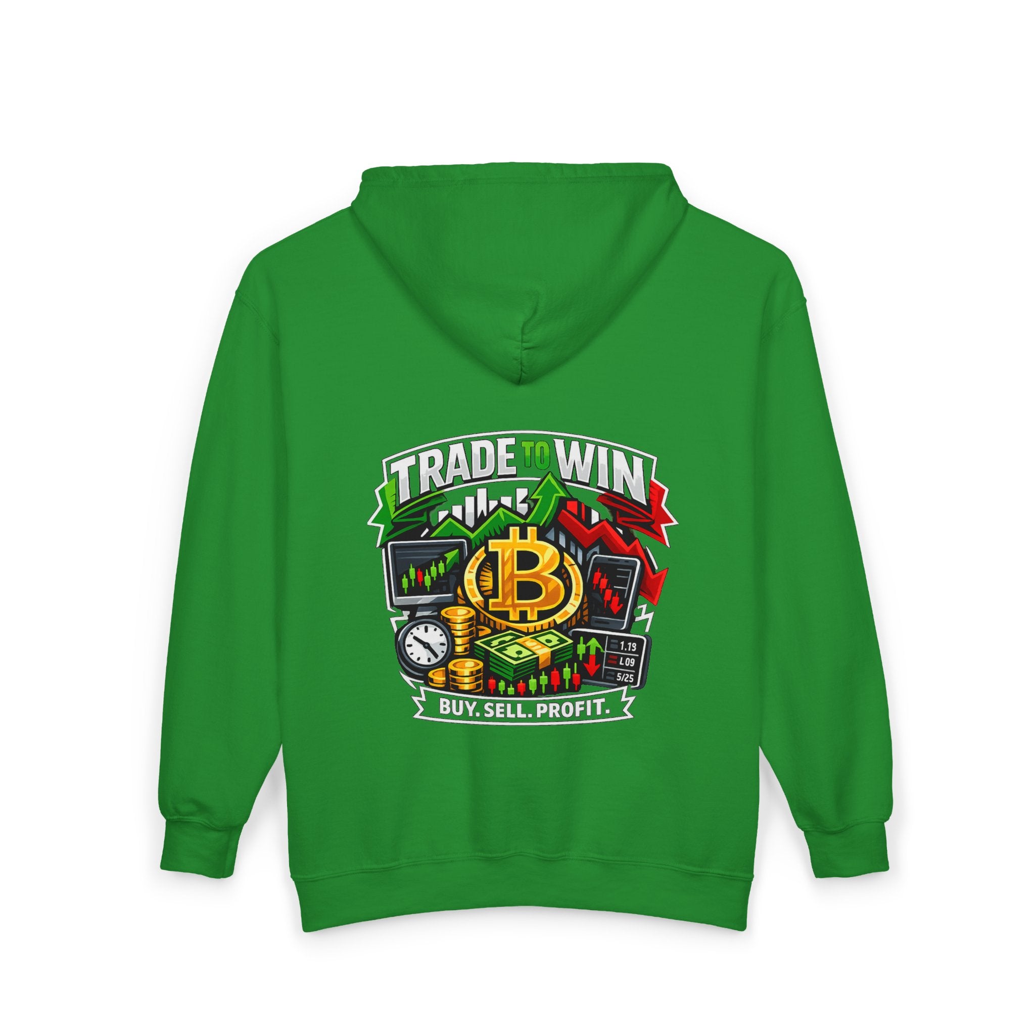 Trading Hoodie — "Trade to Win, Buy Sell Profit" Full-Zip Sweatshirt
