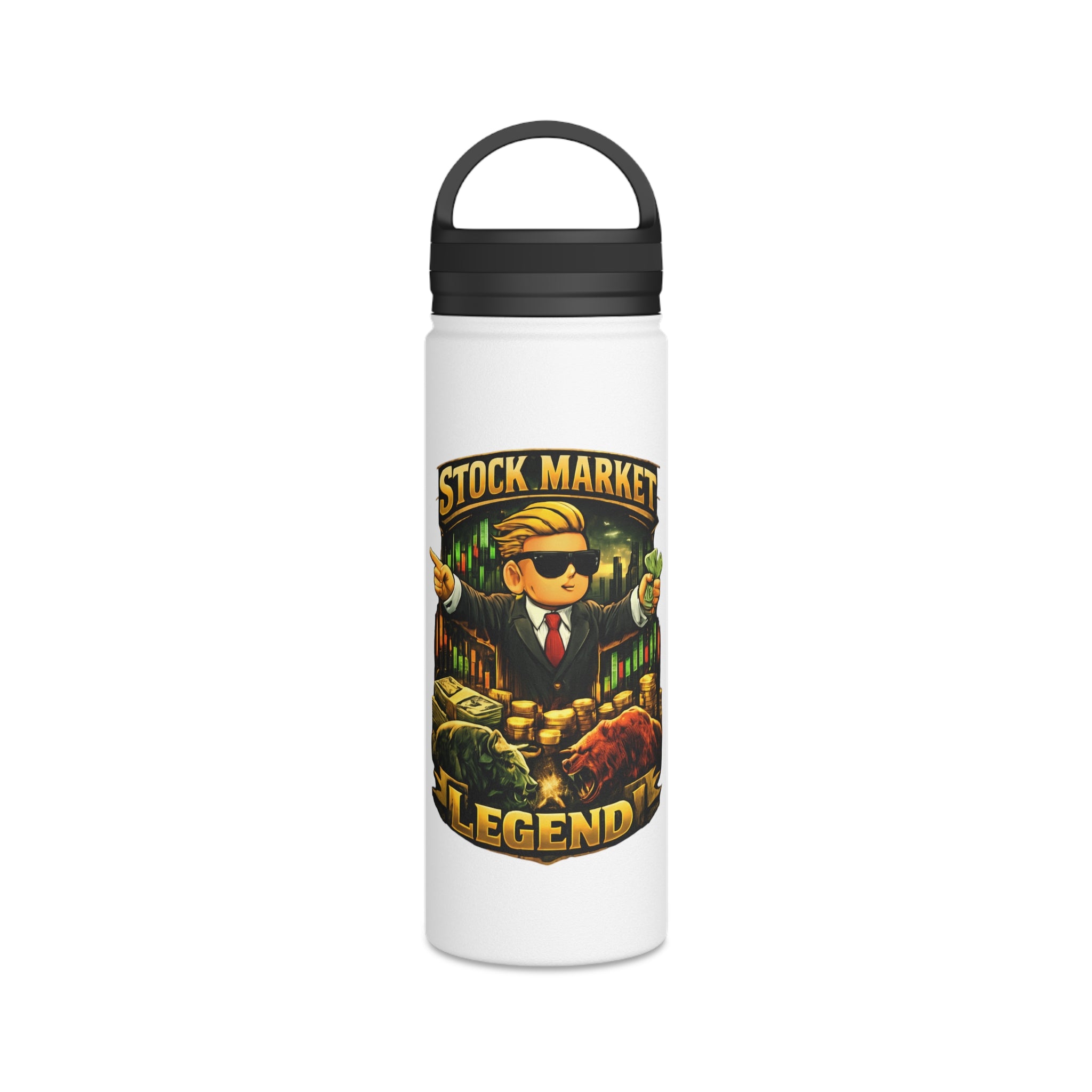 Stock Market Legend Stainless Steel Water Bottle — Handle Lid