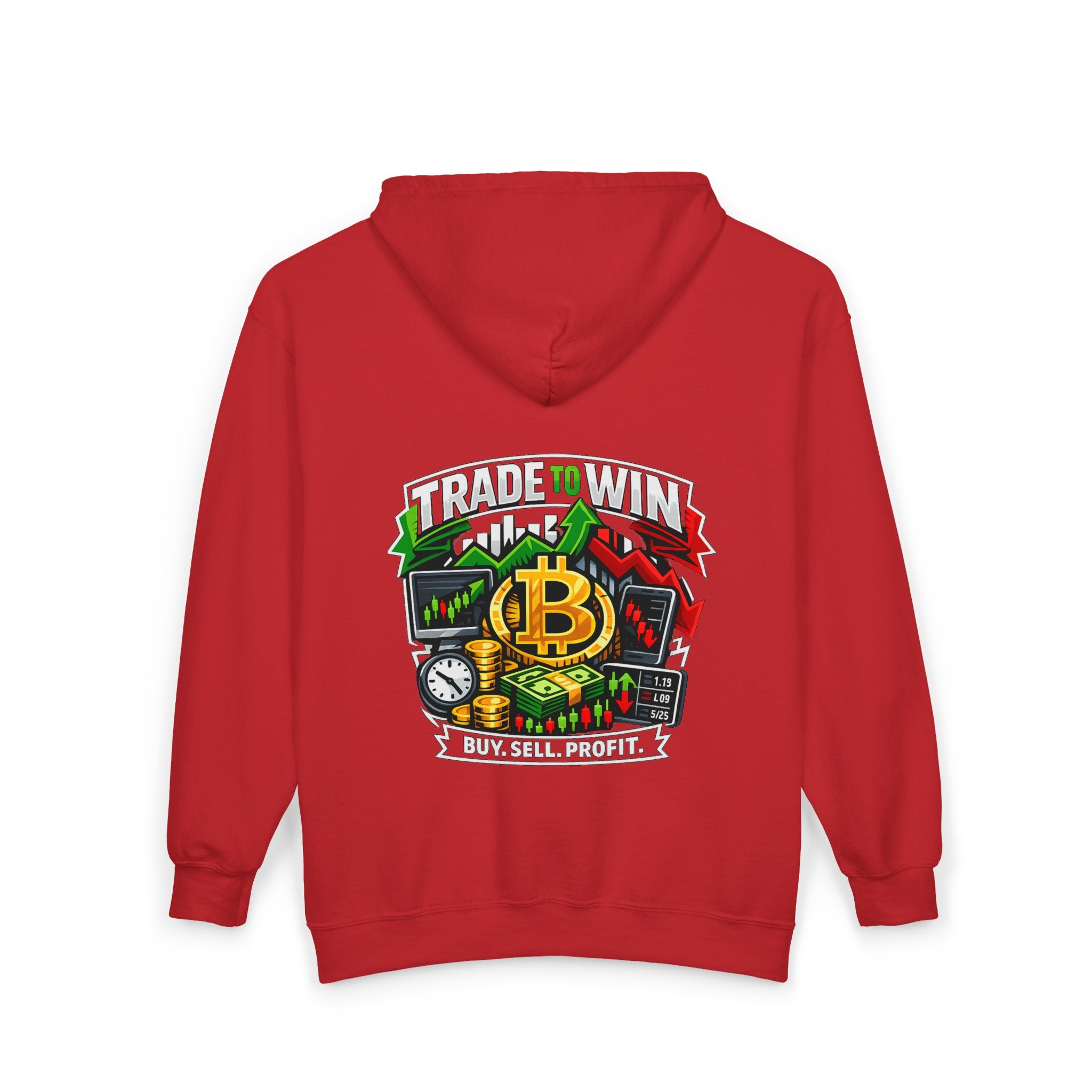 Trading Hoodie — "Trade to Win, Buy Sell Profit" Full-Zip Sweatshirt