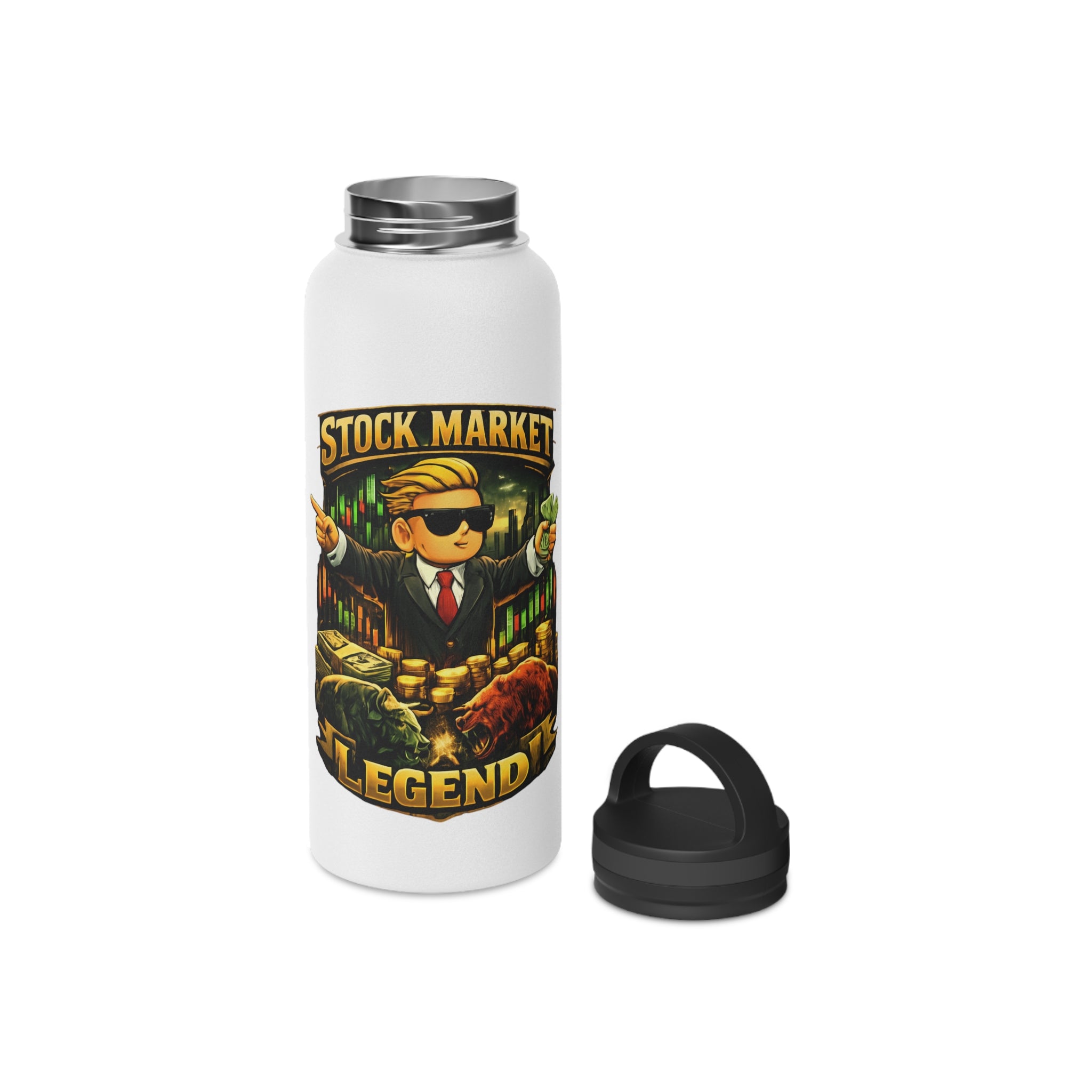Stock Market Legend Stainless Steel Water Bottle — Handle Lid