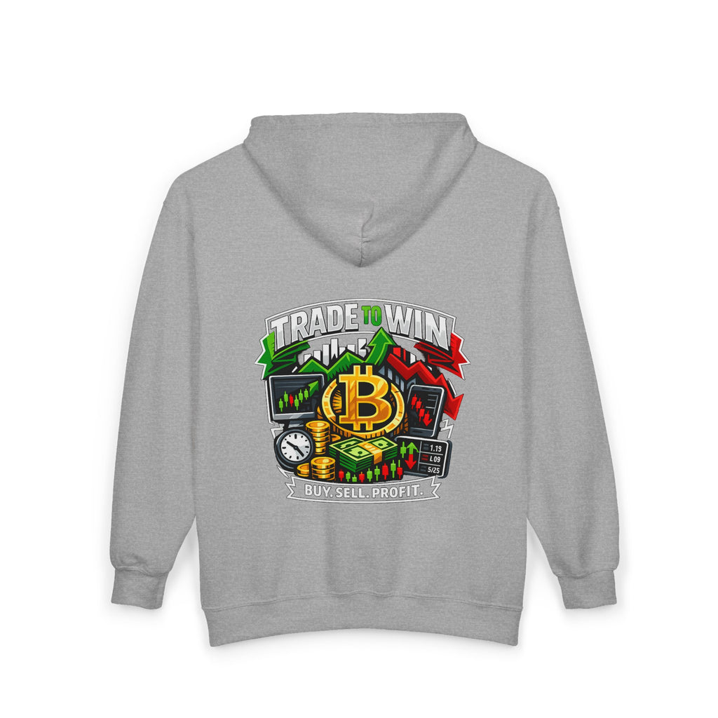 Trading Hoodie — "Trade to Win, Buy Sell Profit" Full-Zip Sweatshirt