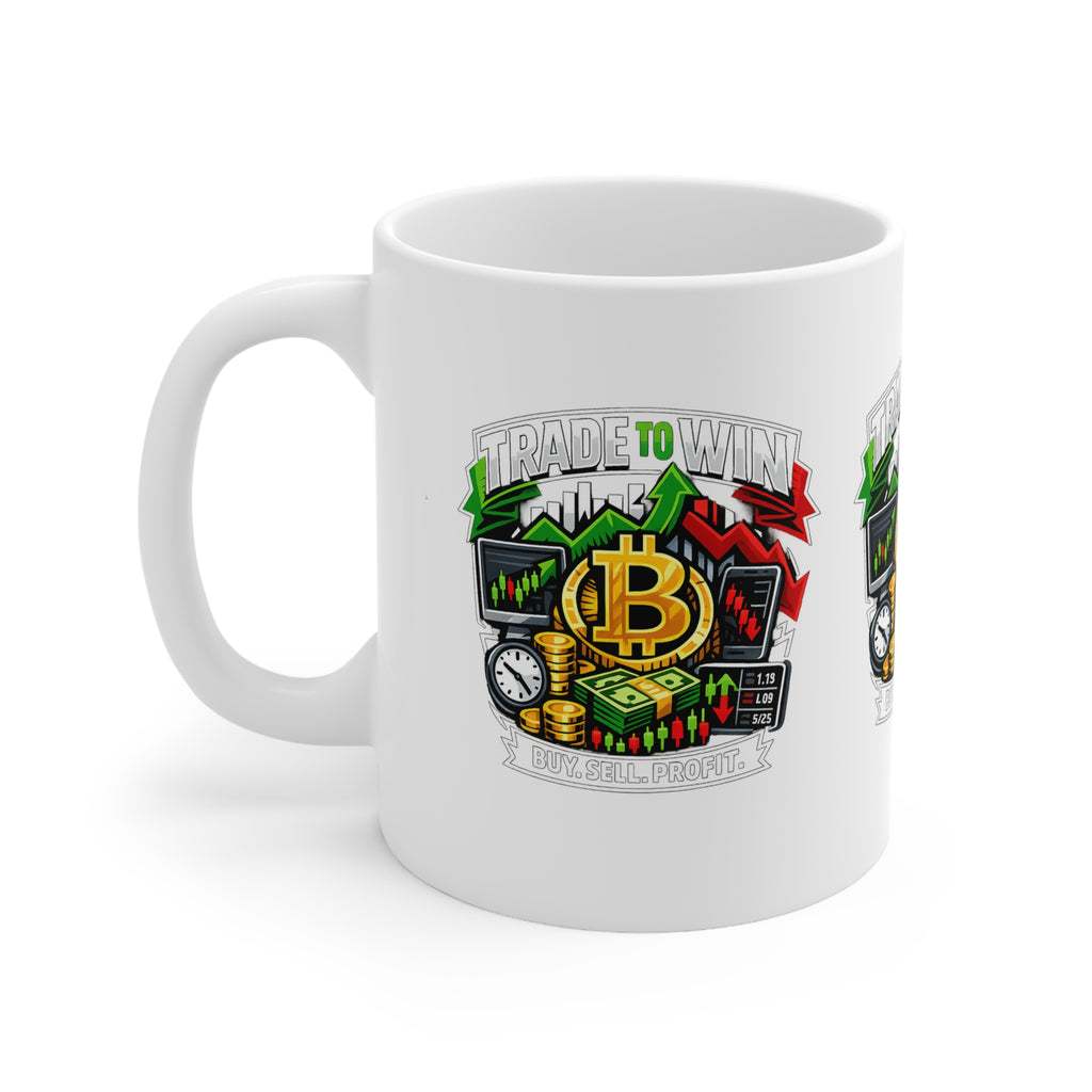 Trade to Win Bitcoin Coffee Mug — Crypto Trading 11oz & 15oz Ceramic Cup