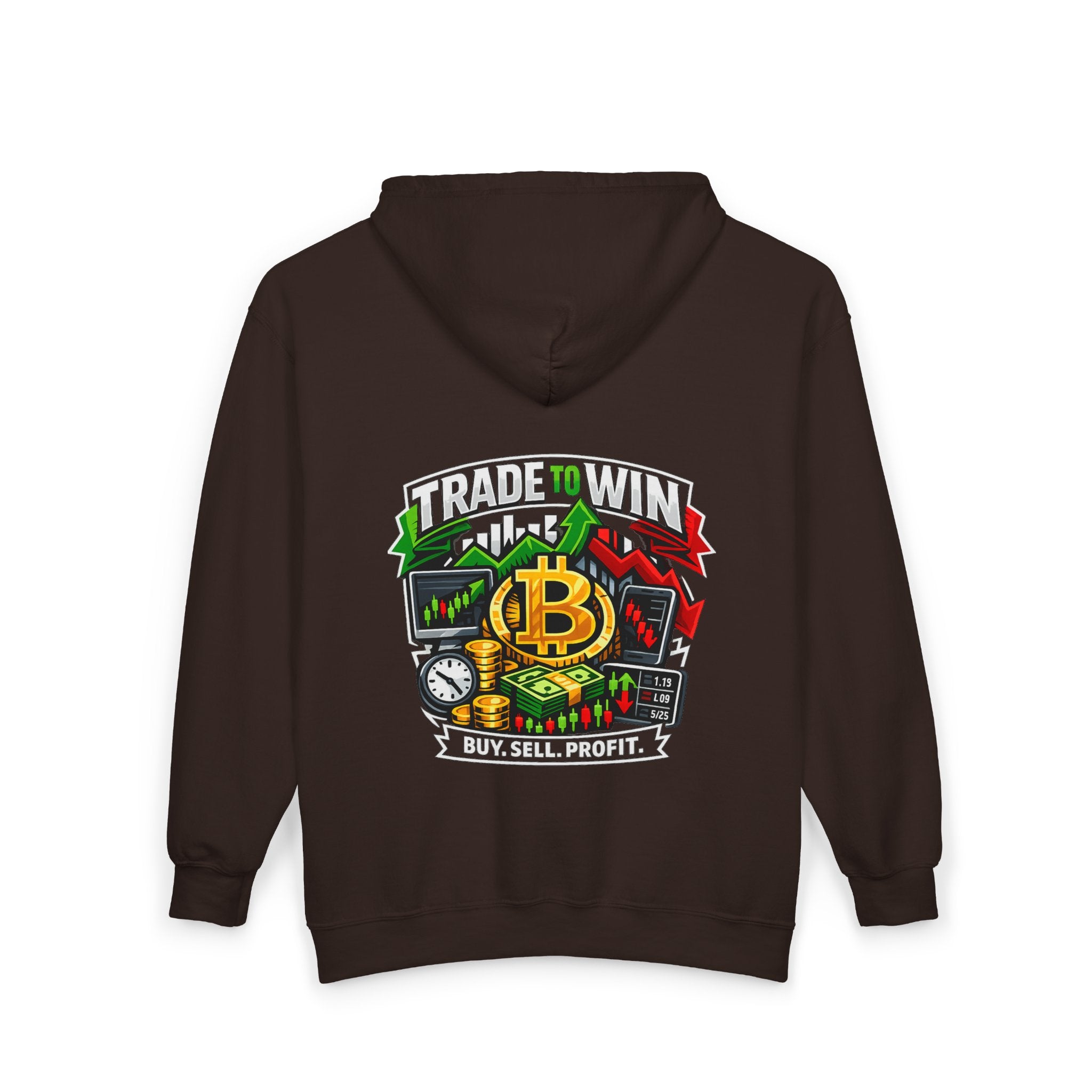 Trading Hoodie — "Trade to Win, Buy Sell Profit" Full-Zip Sweatshirt