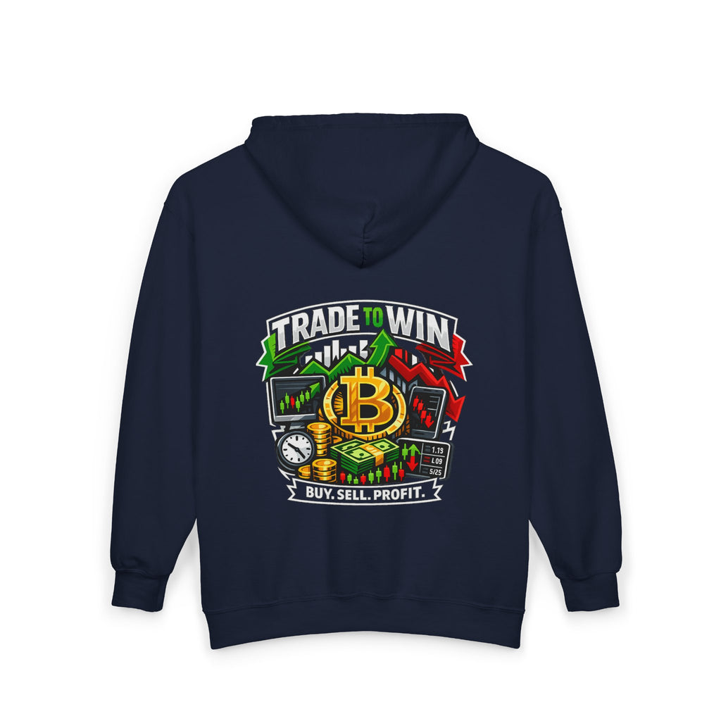 Trading Hoodie — "Trade to Win, Buy Sell Profit" Full-Zip Sweatshirt