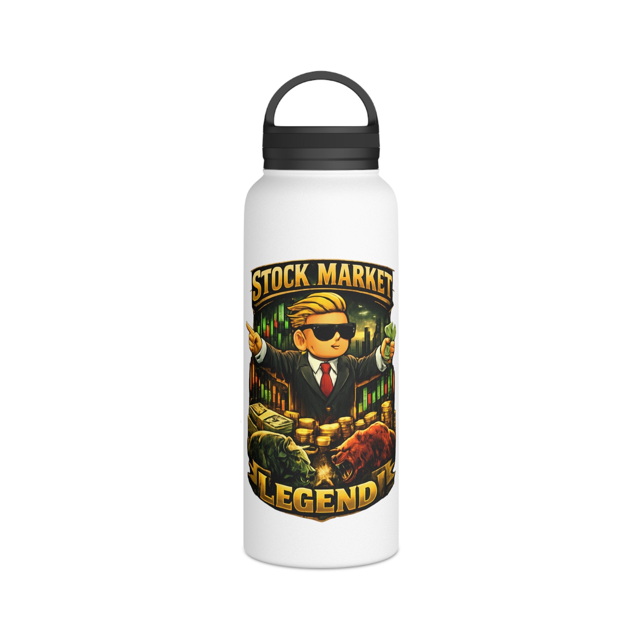 Stock Market Legend Stainless Steel Water Bottle — Handle Lid