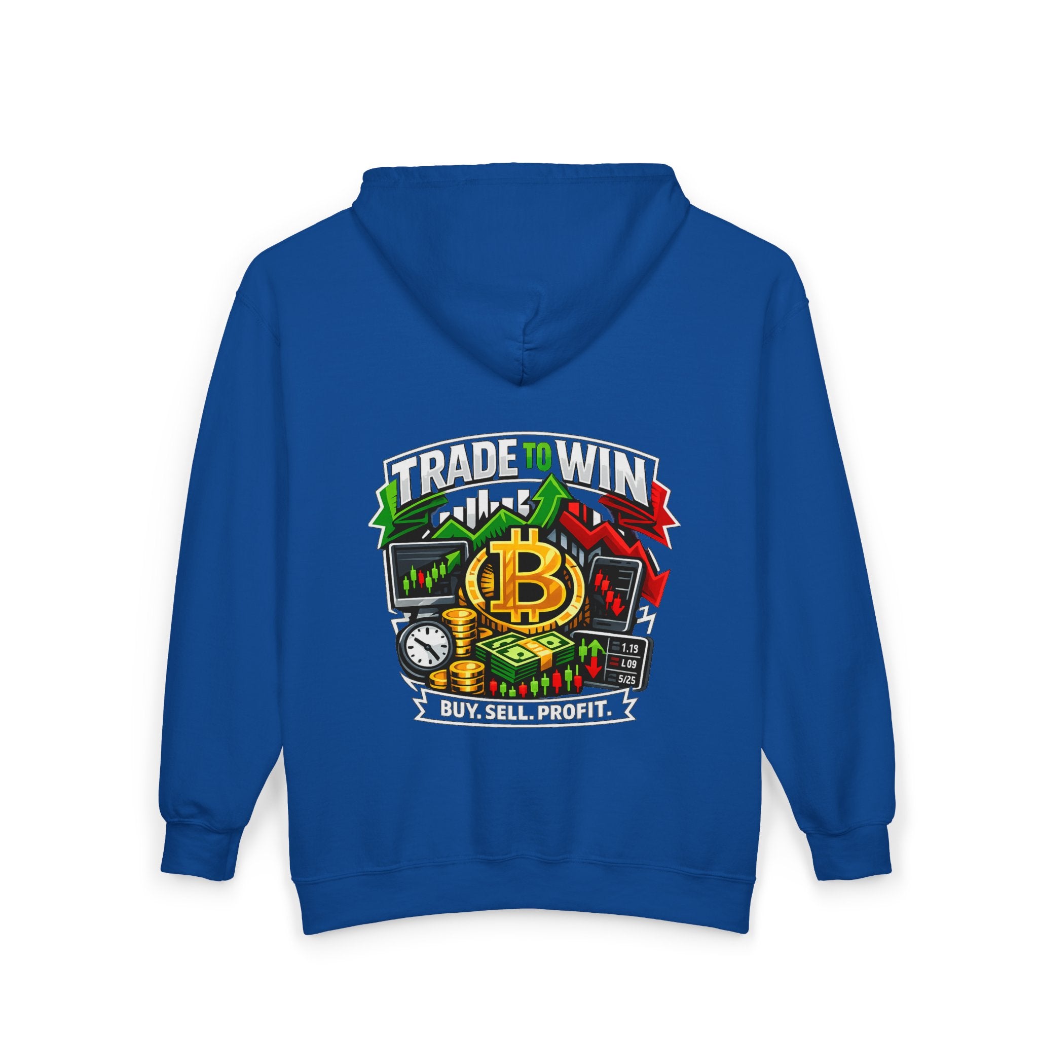 Trading Hoodie — "Trade to Win, Buy Sell Profit" Full-Zip Sweatshirt